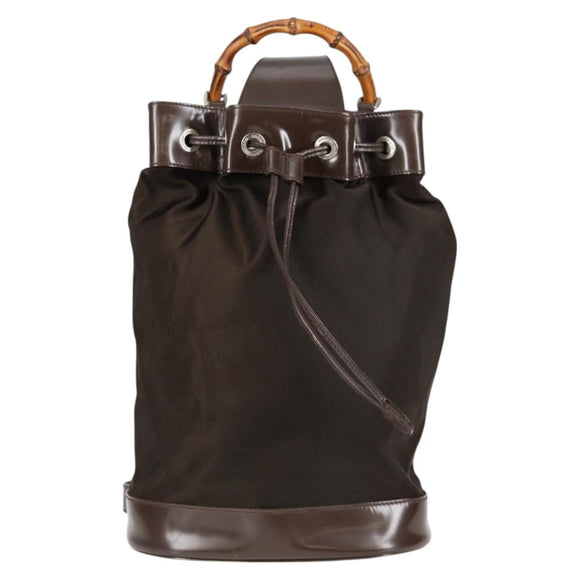 GUCCI Bamboo Body Bag Nylon Leather Brown Auth ti2718