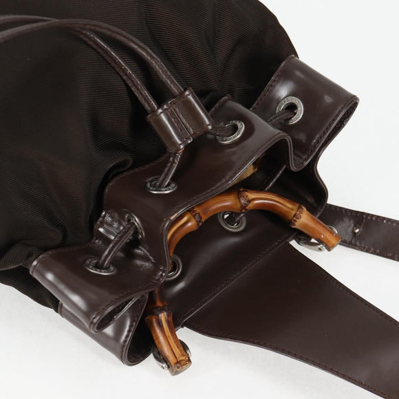 GUCCI Bamboo Body Bag Nylon Leather Brown Auth ti2718