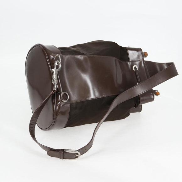 GUCCI Bamboo Body Bag Nylon Leather Brown Auth ti2718