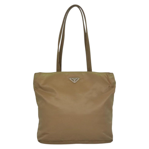 PRADA Tote Bag Nylon Beige Auth ti2720
