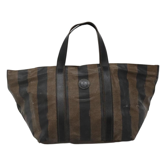 FENDI Pecan Canvas Hand Bag Coated Canvas Brown Auth ti2732