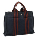 HERMES Fourre Tout PM Hand Bag Canvas Navy Brown Auth ti2734-1