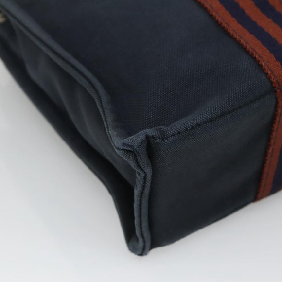 HERMES Fourre Tout PM Hand Bag Canvas Navy Brown Auth ti2734