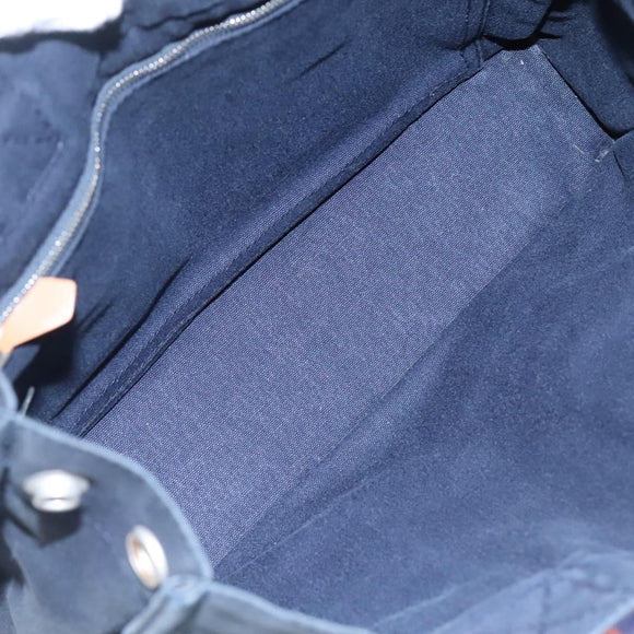 HERMES Fourre Tout PM Hand Bag Canvas Navy Brown Auth ti2734