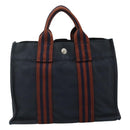 HERMES Fourre Tout PM Hand Bag Canvas Navy Brown Auth ti2734-13