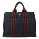 HERMES Fourre Tout PM Hand Bag Canvas Navy Brown Auth ti2734-2