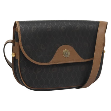 Christian Dior Honeycomb Canvas Shoulder Bag PVC Leather Black Auth ti2736