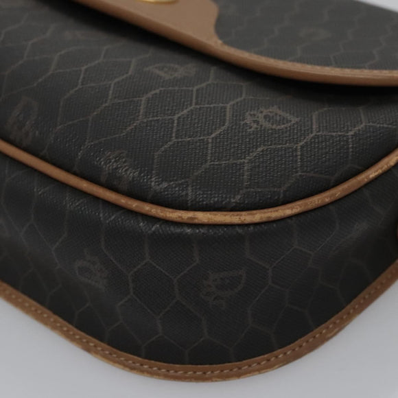 Christian Dior Honeycomb Canvas Shoulder Bag PVC Leather Black Auth ti2736