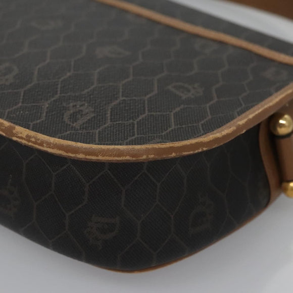 Christian Dior Honeycomb Canvas Shoulder Bag PVC Leather Black Auth ti2736
