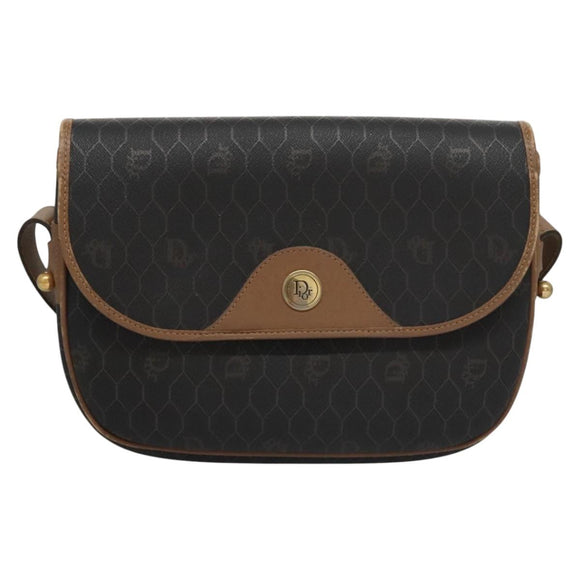 Christian Dior Honeycomb Canvas Shoulder Bag PVC Leather Black Auth ti2736