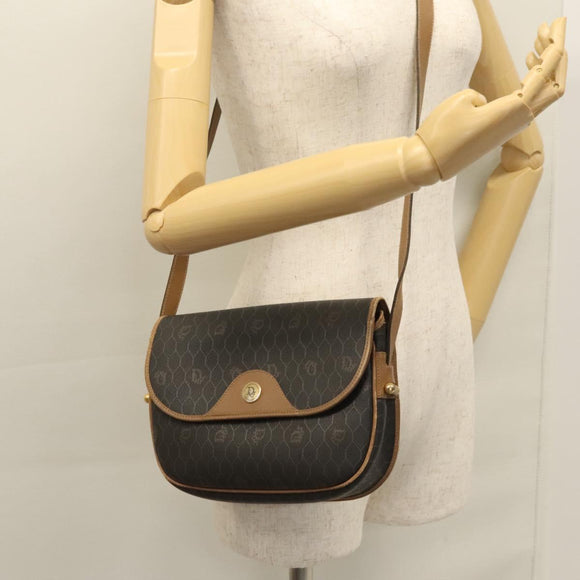 Christian Dior Honeycomb Canvas Shoulder Bag PVC Leather Black Auth ti2736