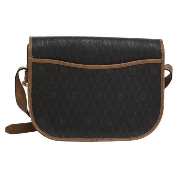 Christian Dior Honeycomb Canvas Shoulder Bag PVC Leather Black Auth ti2736