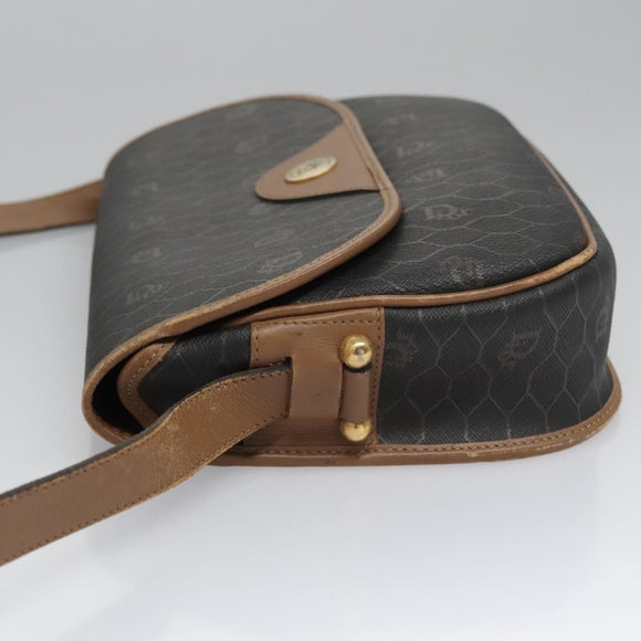 Christian Dior Honeycomb Canvas Shoulder Bag PVC Leather Black Auth ti2736