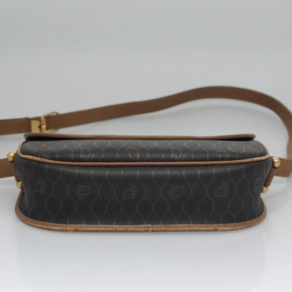 Christian Dior Honeycomb Canvas Shoulder Bag PVC Leather Black Auth ti2736