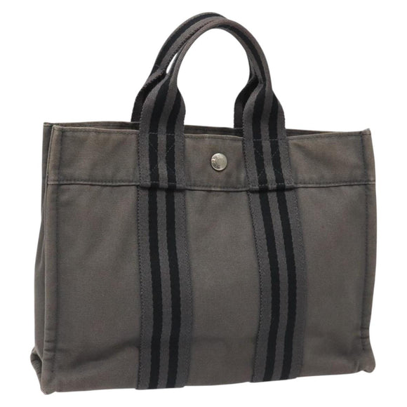 HERMES Fourre Tout PM Hand Bag Canvas Gray Auth ti2740