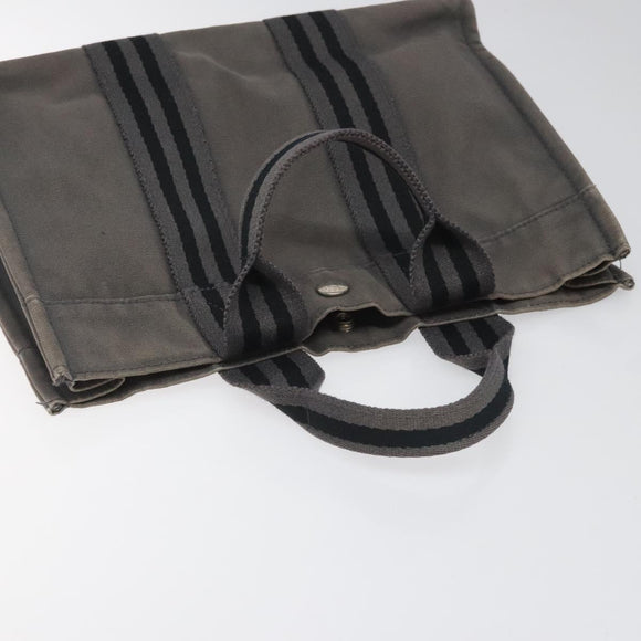 HERMES Fourre Tout PM Hand Bag Canvas Gray Auth ti2740