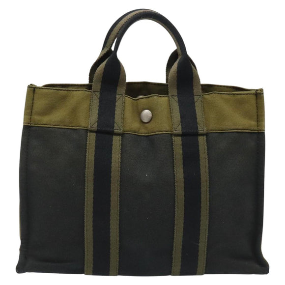HERMES Fourre Tout PM Hand Bag Canvas Khaki Auth ti2747