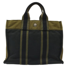 HERMES Fourre Tout PM Hand Bag Canvas Khaki Auth ti2747 - 0