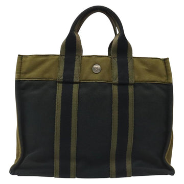 HERMES Fourre Tout PM Hand Bag Canvas Khaki Auth ti2747 - 0
