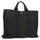 HERMES Her Line MM Hand Bag Canvas Gray Silver Auth ti2757-1