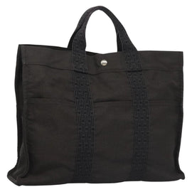 HERMES Her Line MM Hand Bag Canvas Gray Silver Auth ti2757