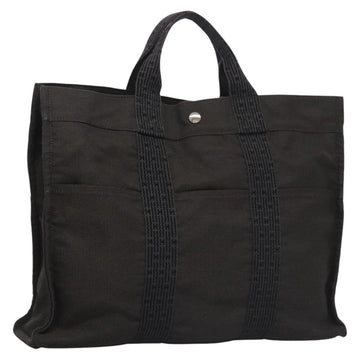 HERMES Her Line MM Hand Bag Canvas Gray Silver Auth ti2757