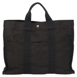 HERMES Her Line MM Hand Bag Canvas Gray Silver Auth ti2757 - 0