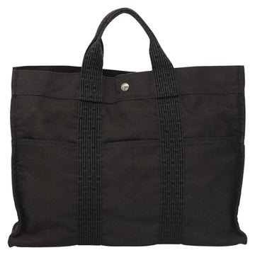 HERMES Her Line MM Hand Bag Canvas Gray Silver Auth ti2757 - 0