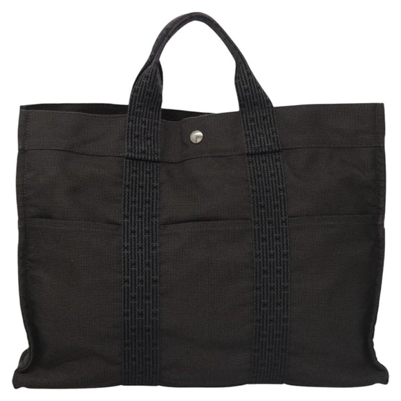 HERMES Her Line MM Hand Bag Canvas Gray Silver Auth ti2757