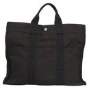 HERMES Her Line MM Hand Bag Canvas Gray Silver Auth ti2757-3