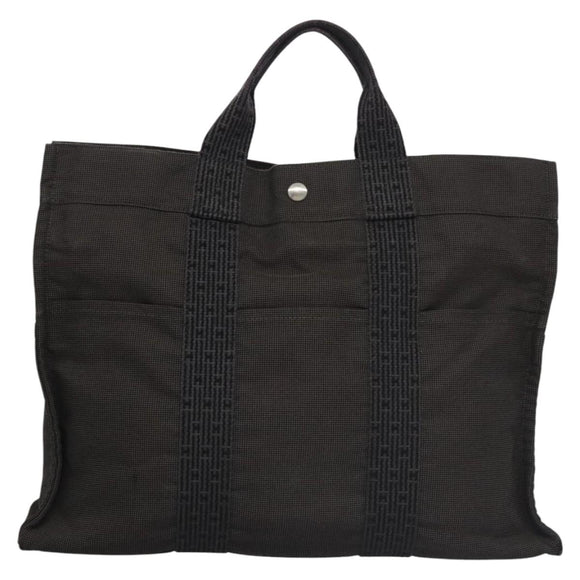 HERMES Her Line MM Hand Bag Canvas Gray Silver Auth ti2757