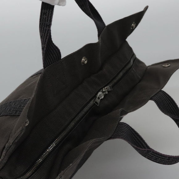 HERMES Her Line MM Hand Bag Canvas Gray Silver Auth ti2757