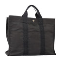 HERMES Her Line MM Hand Bag Canvas Gray Silver Auth ti2761-1