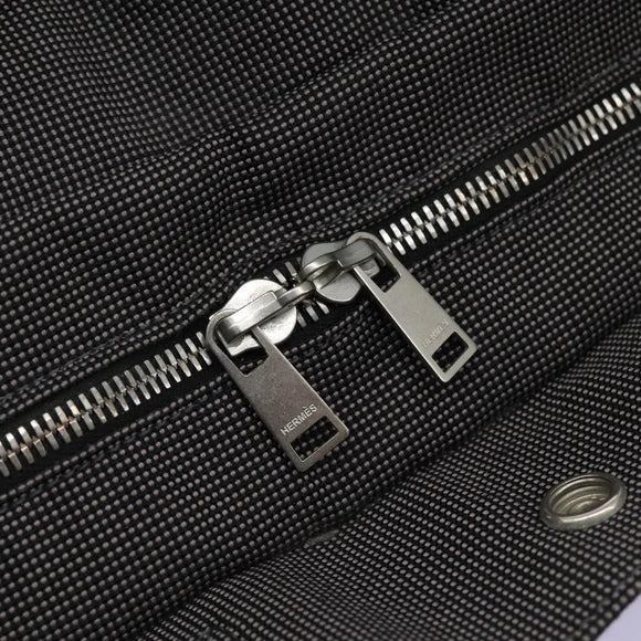 HERMES Her Line MM Hand Bag Canvas Gray Silver Auth ti2761