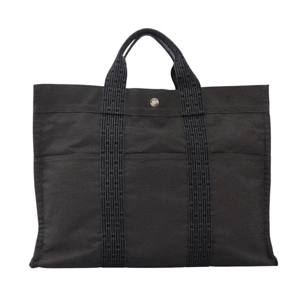 HERMES Her Line MM Hand Bag Canvas Gray Silver Auth ti2761