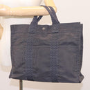 HERMES Her Line MM Hand Bag Canvas Gray Silver Auth ti2761-22