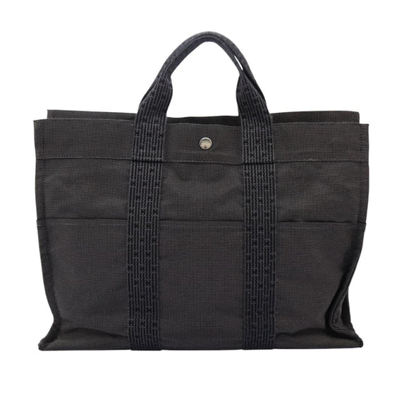 HERMES Her Line MM Hand Bag Canvas Gray Silver Auth ti2761