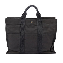 HERMES Her Line MM Hand Bag Canvas Gray Silver Auth ti2761 - 0