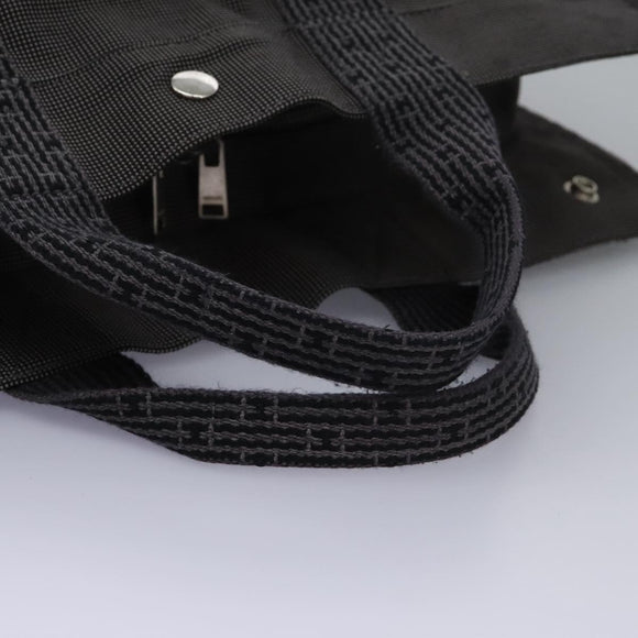 HERMES Her Line MM Hand Bag Canvas Gray Silver Auth ti2761