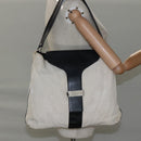 GUCCI Shoulder Bag Canvas Leather White Black Auth ti2765-21