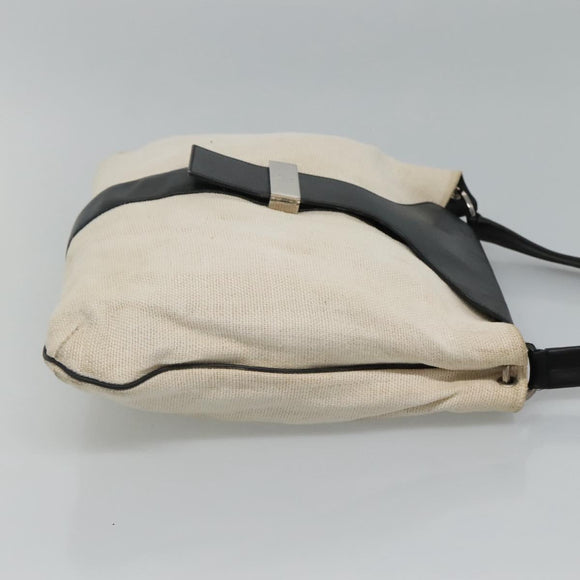 GUCCI Shoulder Bag Canvas Leather White Black Auth ti2765