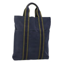HERMES Fourre Tout Cabass Tote Bag Canvas Navy Khaki Auth ti2791-1
