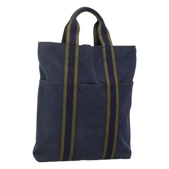 HERMES Fourre Tout Cabass Tote Bag Canvas Navy Khaki Auth ti2791