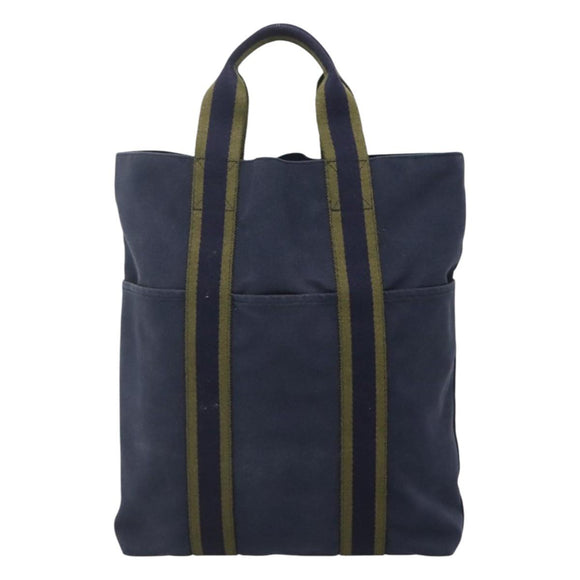 HERMES Fourre Tout Cabass Tote Bag Canvas Navy Khaki Auth ti2791