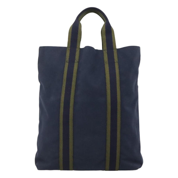 HERMES Fourre Tout Cabass Tote Bag Canvas Navy Khaki Auth ti2791