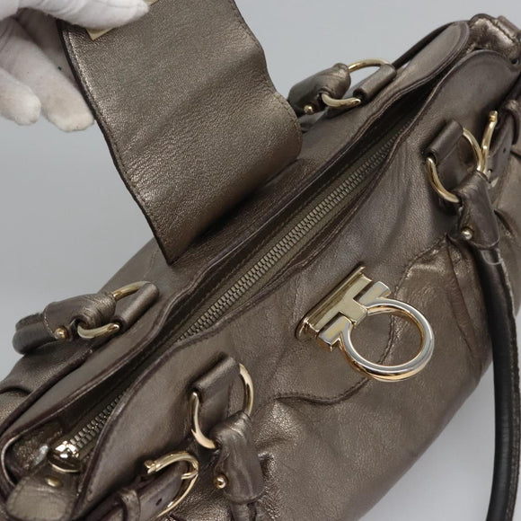 Salvatore Ferragamo Gancini Shoulder Bag Leather Gold Tone Auth ti2796