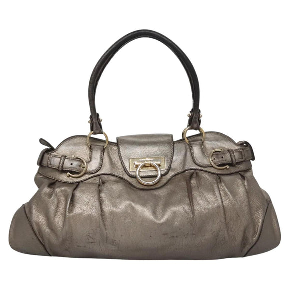 Salvatore Ferragamo Gancini Shoulder Bag Leather Gold Tone Auth ti2796