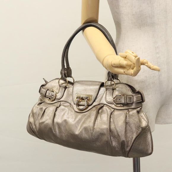 Salvatore Ferragamo Gancini Shoulder Bag Leather Gold Tone Auth ti2796