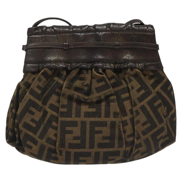 FENDI Zucca Canvas Shoulder Bag Brown Black Auth ti2809