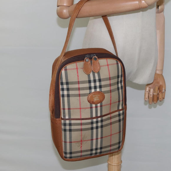 Burberrys Nova Check Blue Label Shoulder Bag Canvas Beige Auth ti2830